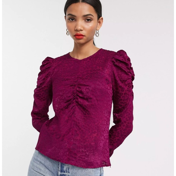 & Other Stories purple leopard print sheer puff sleeve blouse - Picture 8 of 11